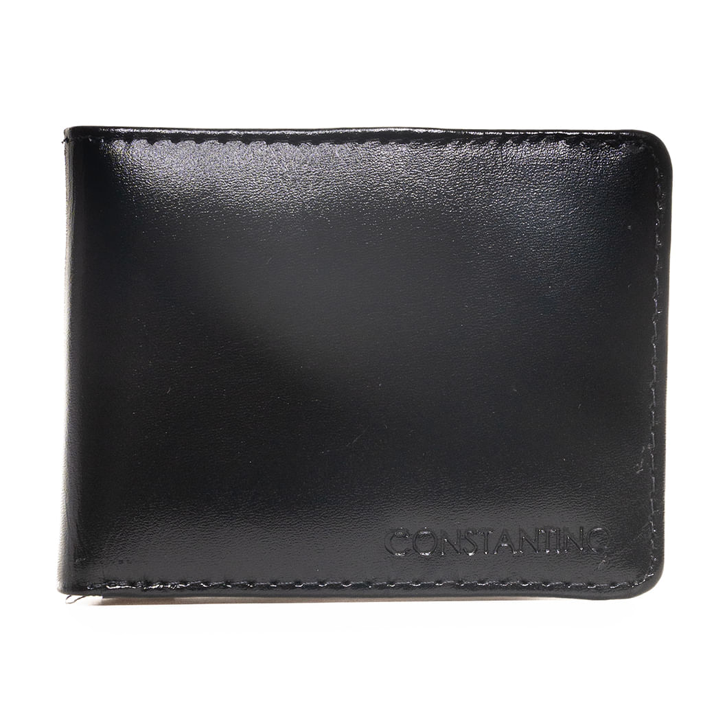 Interior da carteira masculina preta Constantino mostrando compartimentos para cartões e moedas